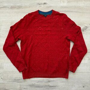 Ted Baker Sweater Red Orange Crew Neck Holiday Large
